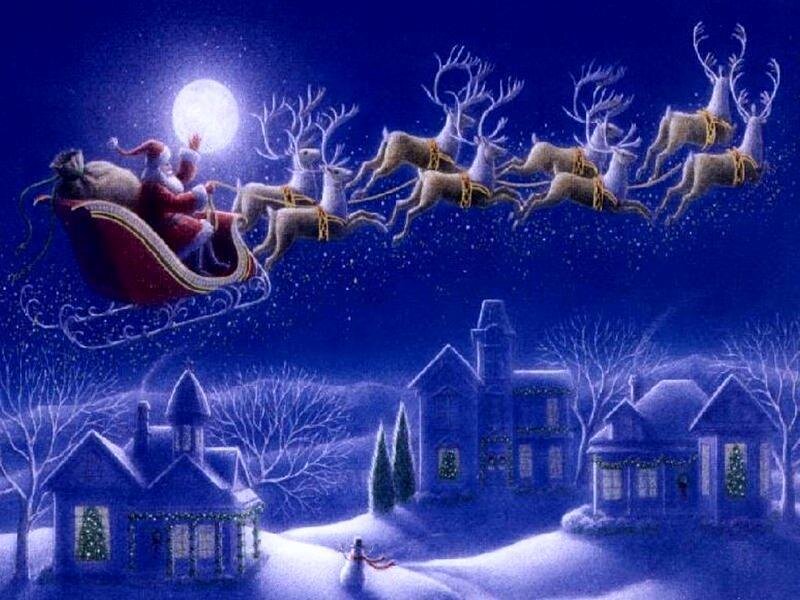Santa Claus in Sleigh — Blue, Peaceful, Night