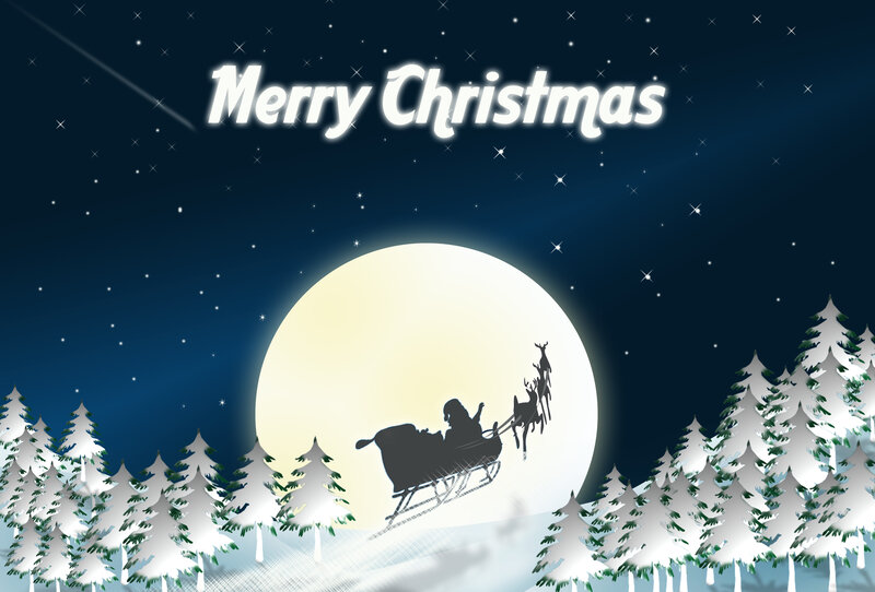 Santa Claus in Sleigh — Blue, Serene, Night, Digital Art, Reindeer