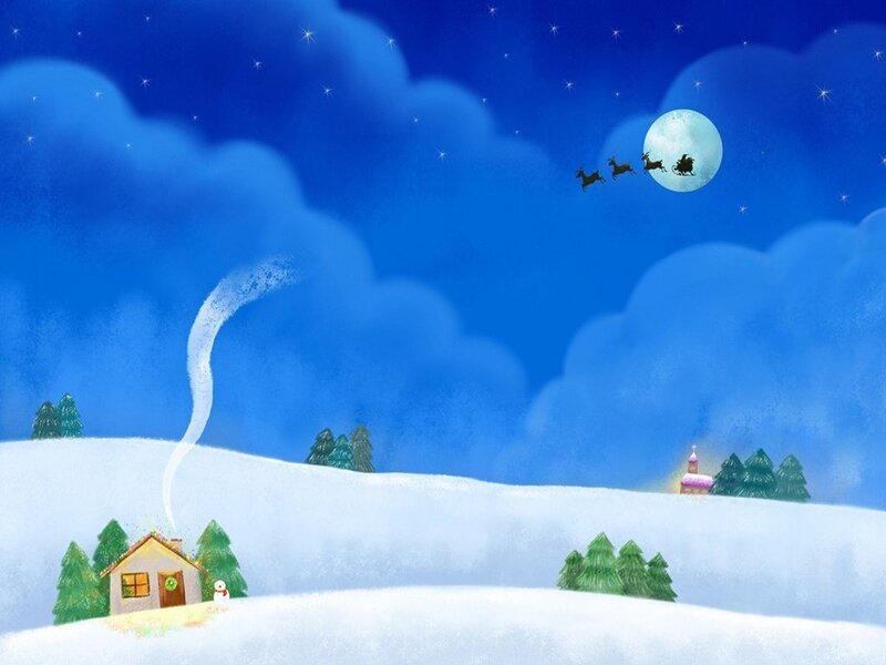 Santa Claus in Sleigh — Blue, Serene, Night, Illustration, Reindeer