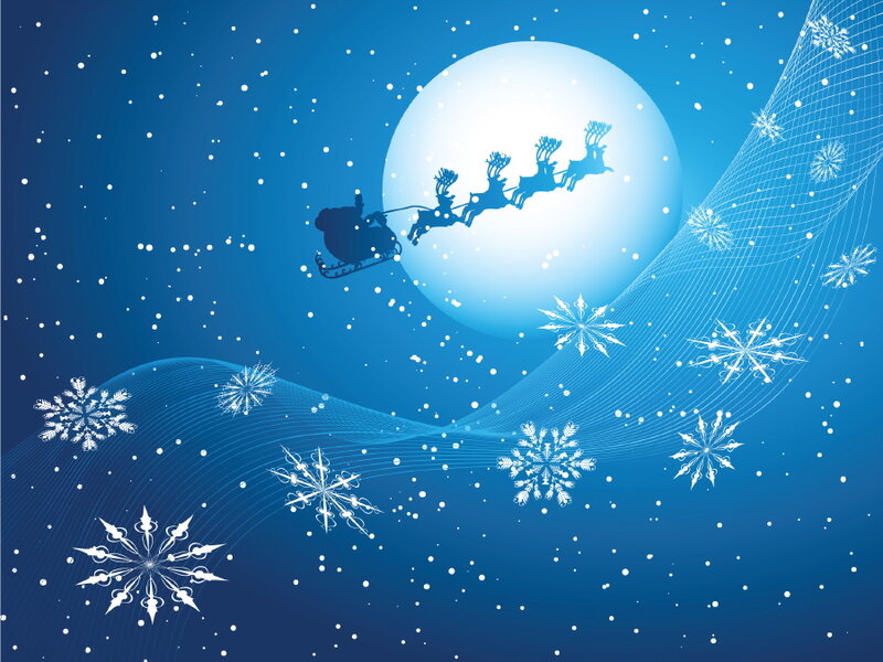 Santa Claus in Sleigh — Blue, Serene, Night, Vector Art, Reindeer