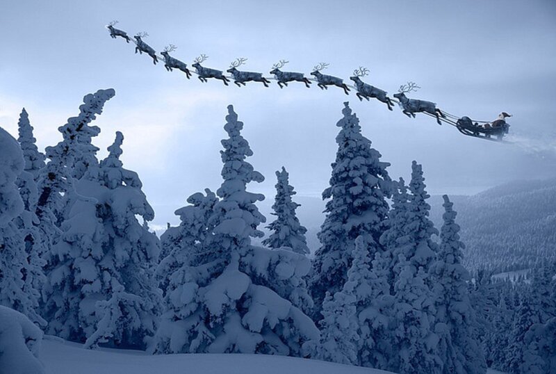 Santa Claus in Sleigh — Blue, Serene, Winter, Photograph