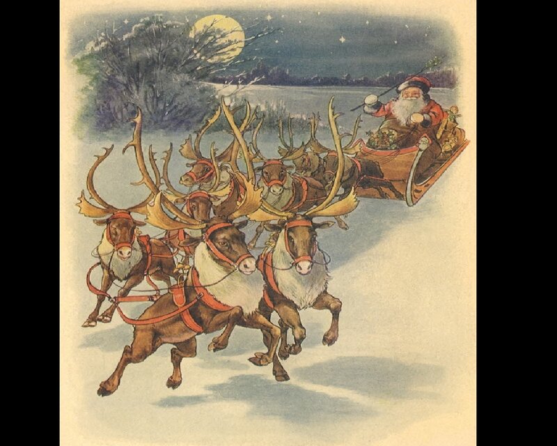 Santa Claus in Sleigh — Brown, Festive, Night