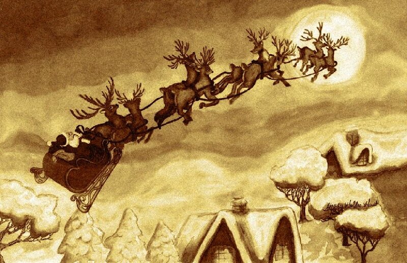 Santa Claus in Sleigh — Brown, Festive