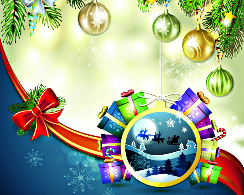 Santa Claus in Sleigh — Green, Festive, Night