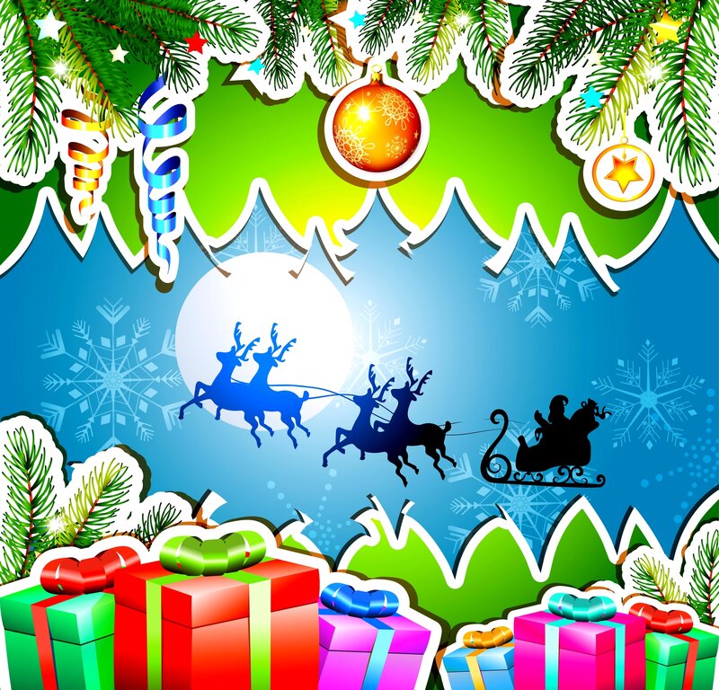 Santa Claus in Sleigh — Green, Festive