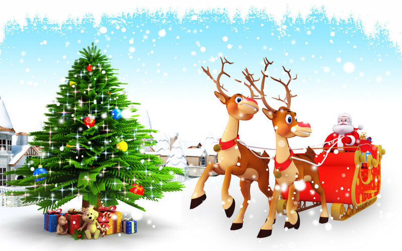 Santa Claus in Sleigh — Green, Festive, Winter, 3d Render