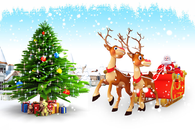 Santa Claus in Sleigh — Green, Festive, Winter