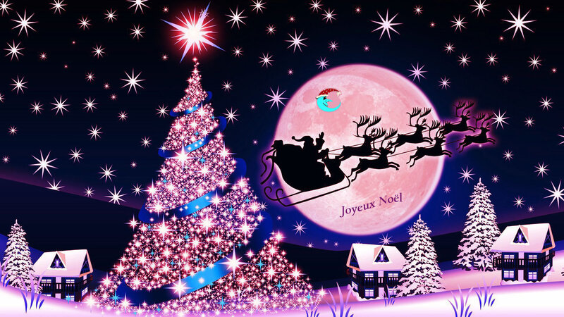 Santa Claus in Sleigh — Purple, Festive, Night, Digital Art