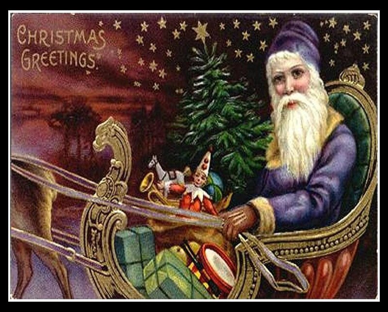 Santa Claus in Sleigh — Purple, Festive, Night, Illustration