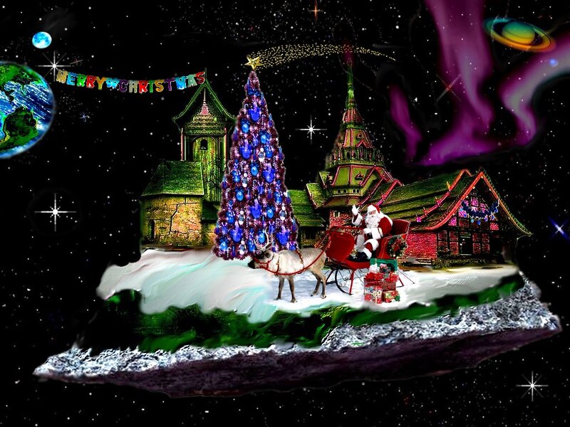 Santa Claus in Sleigh — Purple, Festive, Night