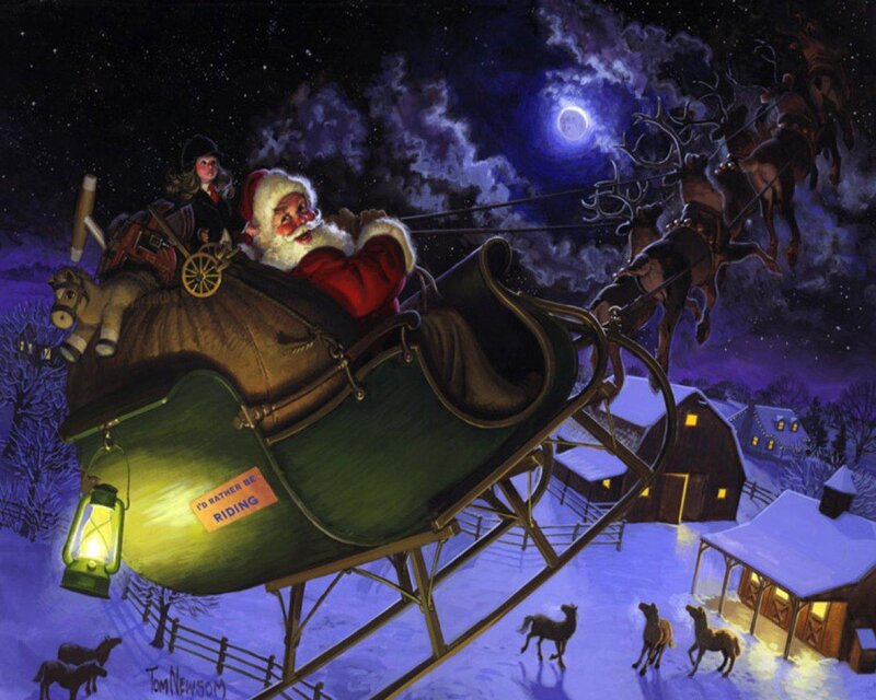 Santa Claus in Sleigh — Purple, Magical, Night