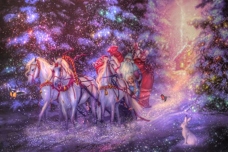 Santa Claus in Sleigh — Purple, Magical, Winter