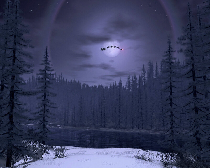 Santa Claus in Sleigh — Purple, Serene, Night, Digital Art, Forest