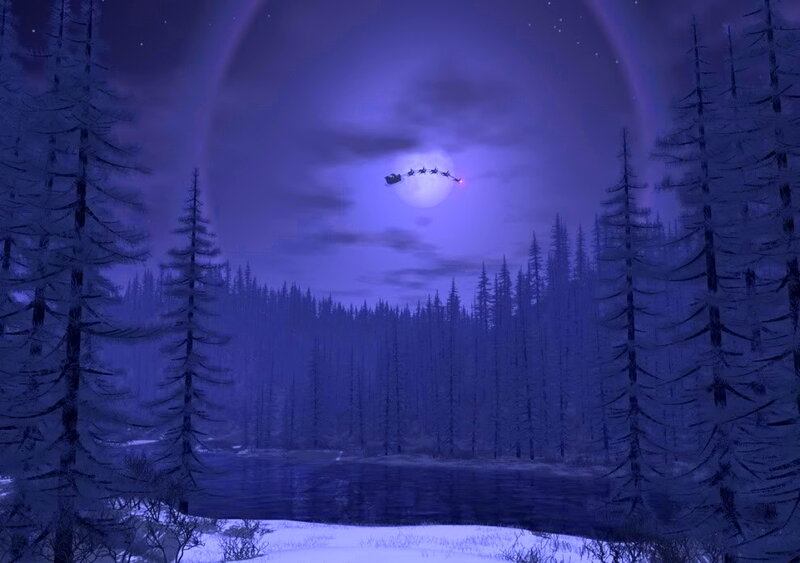 Santa Claus in Sleigh — Purple, Serene, Night, Digital Art
