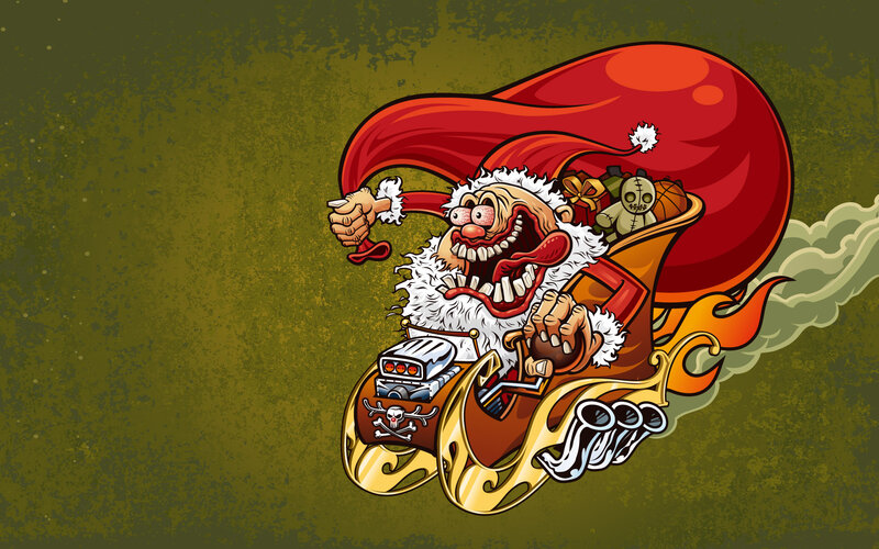 Santa Claus in Sleigh — Red, Chaotic, Illustration