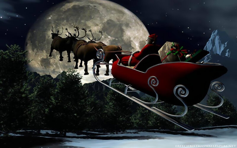 Santa Claus in Sleigh — Red, Dramatic, Night, Digital Art