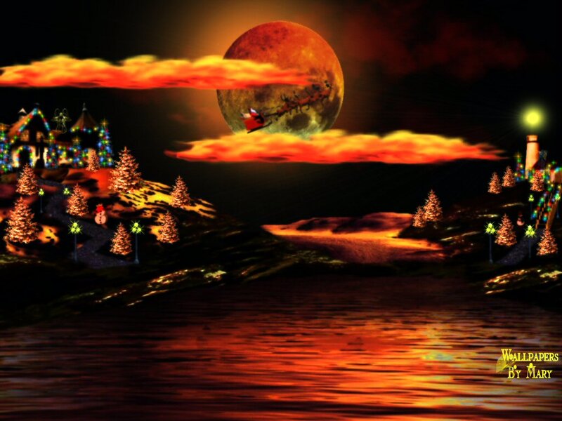 Santa Claus in Sleigh — Red, Dramatic, Night
