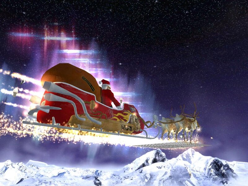 Santa Claus in Sleigh — Red, Festive, Night, 3d Render