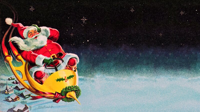 Santa Claus in Sleigh — Red, Festive, Night, Illustration, Stars