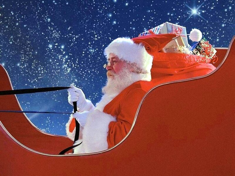 Santa Claus in Sleigh — Red, Festive, Night, Photograph