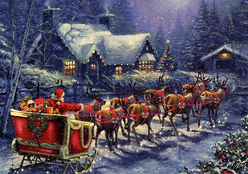 Santa Claus in Sleigh — Red, Festive, Night