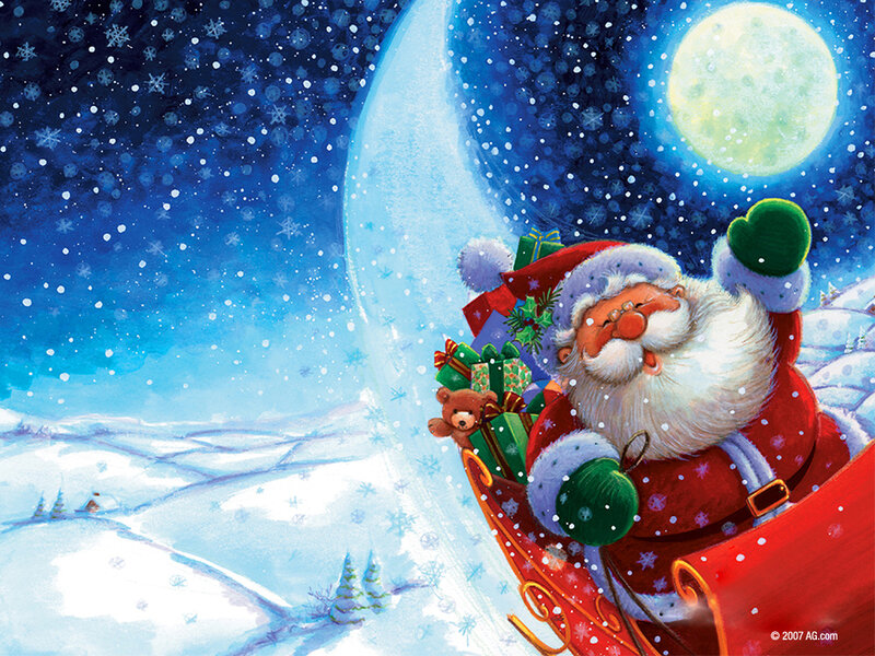 Santa Claus in Sleigh — Red, Festive