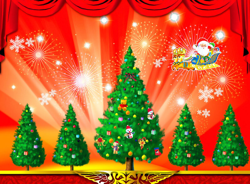 Santa Claus in Sleigh — Red, Festive, Winter, Digital Art, Christmas Trees