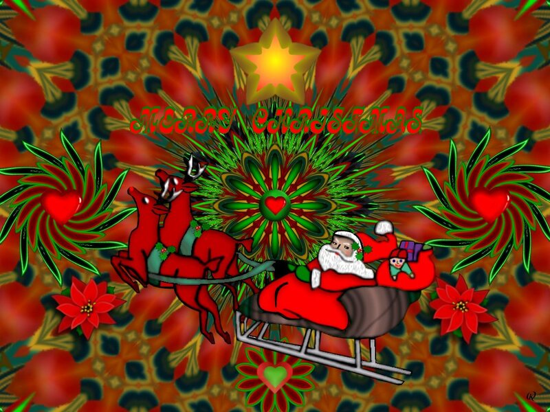 Santa Claus in Sleigh — Red, Festive, Winter, Digital Art, Reindeer, Star