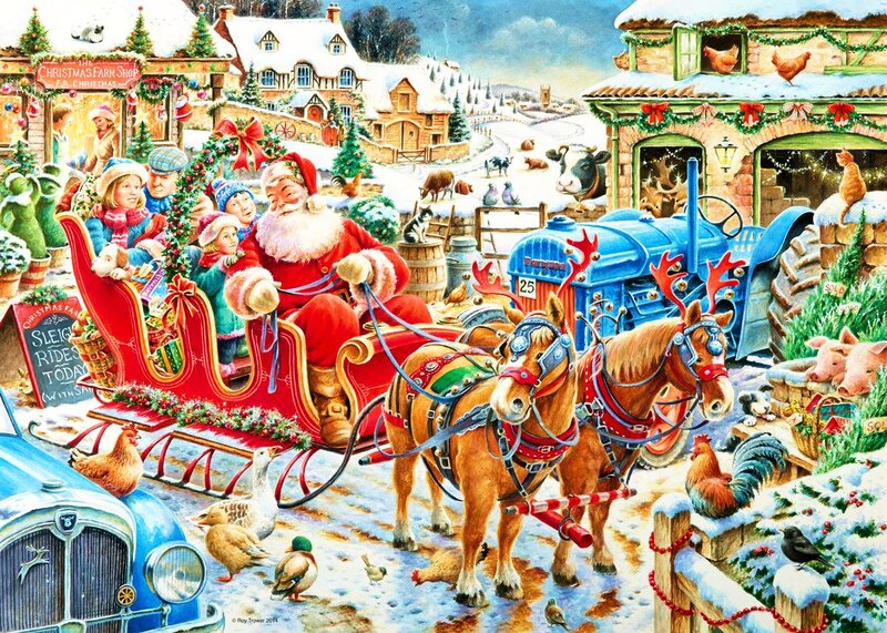 Santa Claus in Sleigh — Red, Festive, Winter, Illustration, Children
