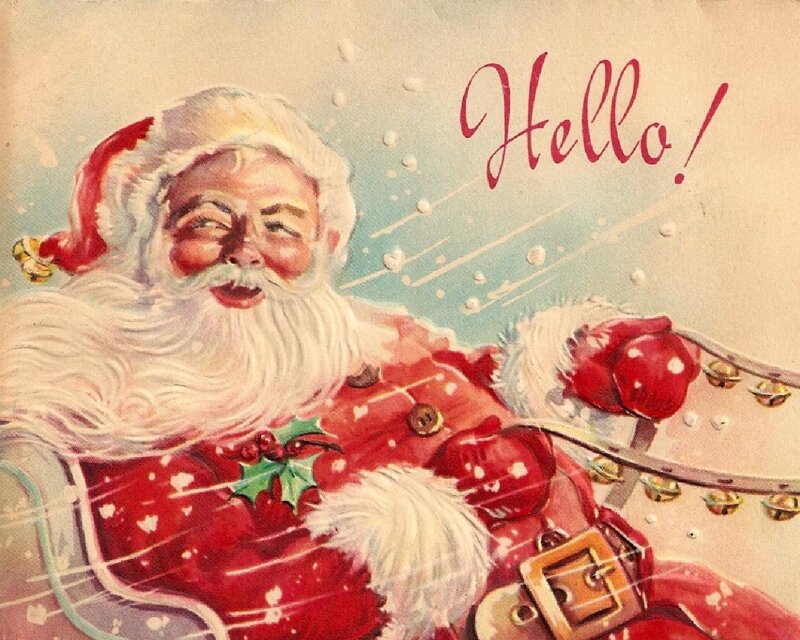 Santa Claus in Sleigh — Red, Festive, Winter, Illustration, Holly