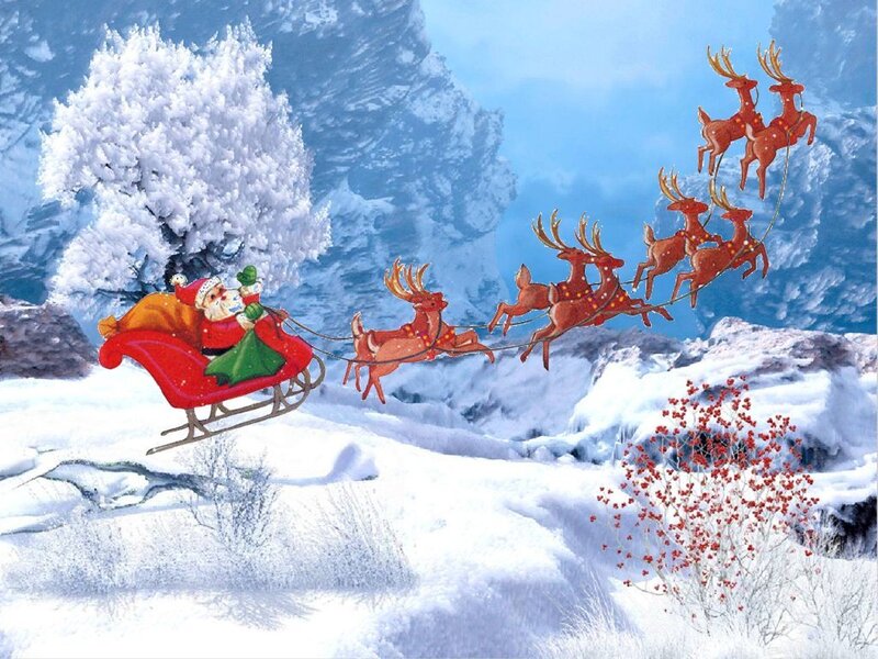Santa Claus in Sleigh — Red, Festive, Winter, Illustration