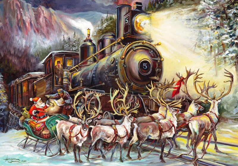 Santa Claus in Sleigh — Red, Festive, Winter, Painting