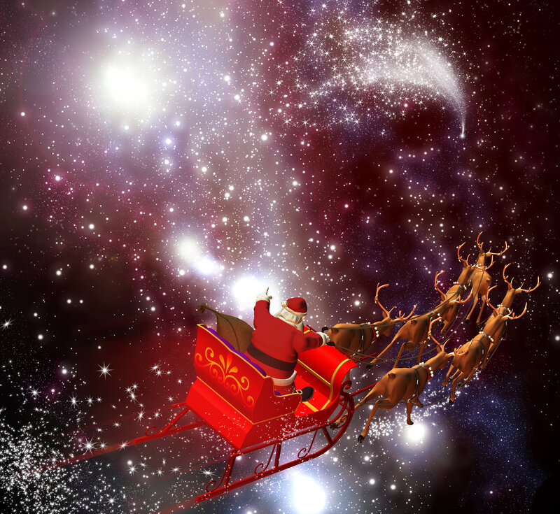 Santa Claus in Sleigh — Red, Magical, Night, 3d Render