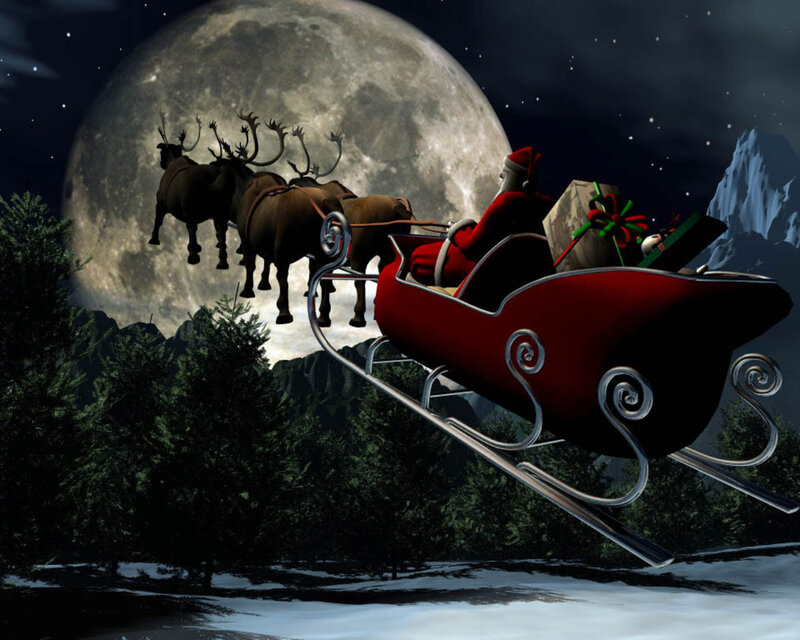 Santa Claus in Sleigh — Red, Magical, Night