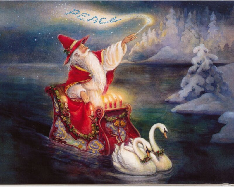Santa Claus in Sleigh — Red, Peaceful