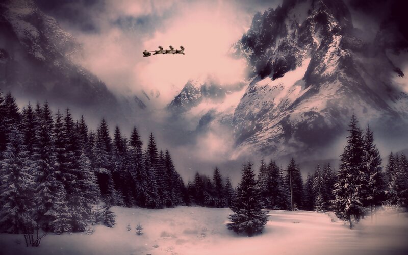 Santa Claus in Sleigh — White, Dramatic
