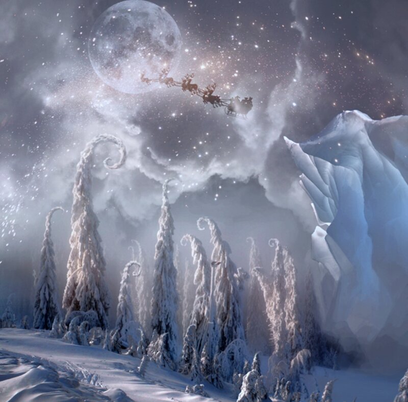 Santa Claus in Sleigh — White, Fantastical