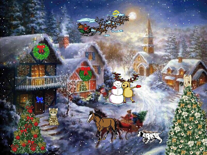 Santa Claus in Sleigh — White, Festive, Night, Digital Art