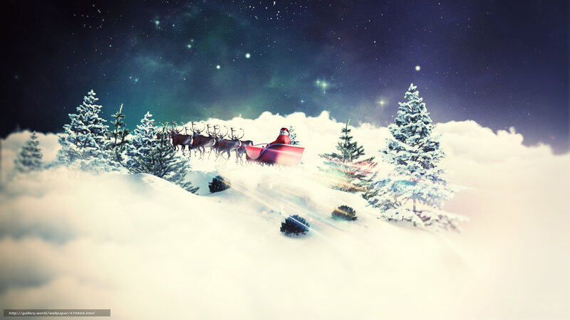 Santa Claus in Sleigh — White, Magical, Night, Digital Art, Reindeer