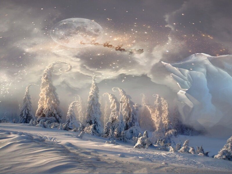 Santa Claus in Sleigh — White, Magical