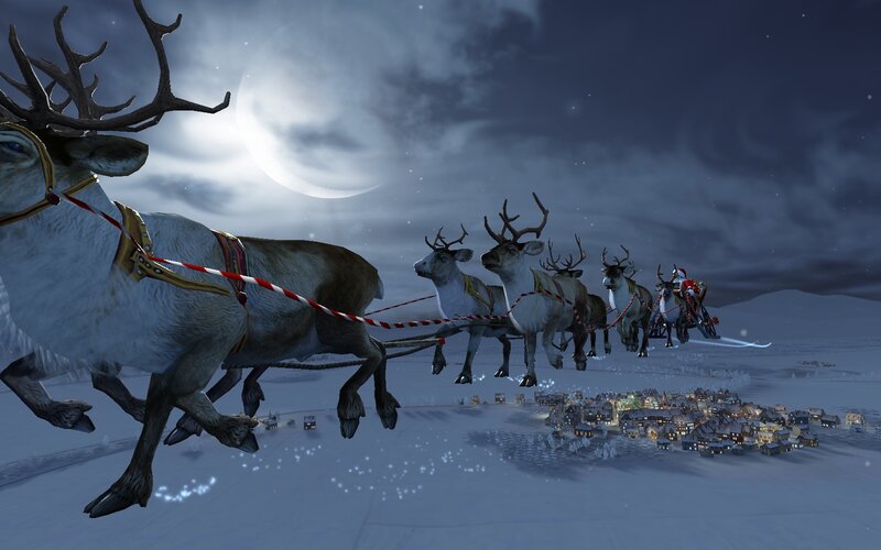 Santa Claus in Sleigh — White, Nocturnal