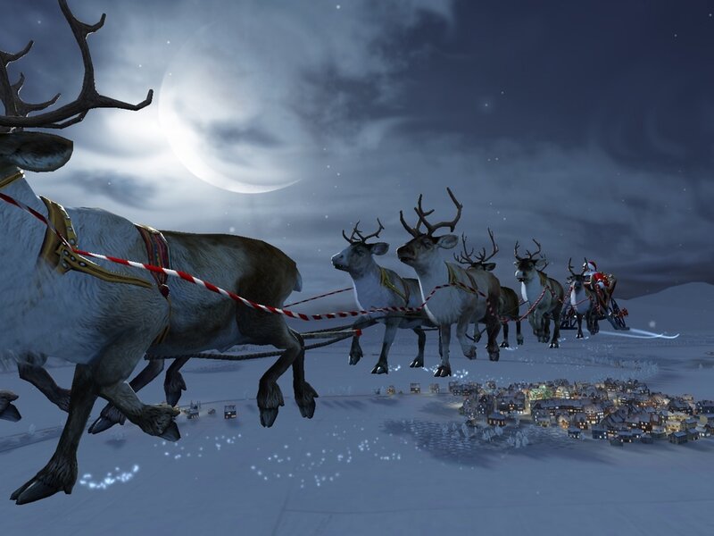 Santa Claus in Sleigh — White, Serene, Night
