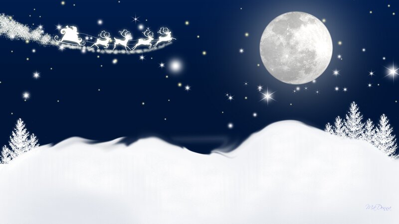 Santa Claus in Sleigh — White, Serene