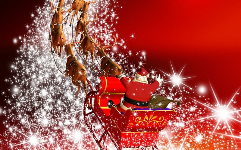 Santa Claus in sleigh with reindeer