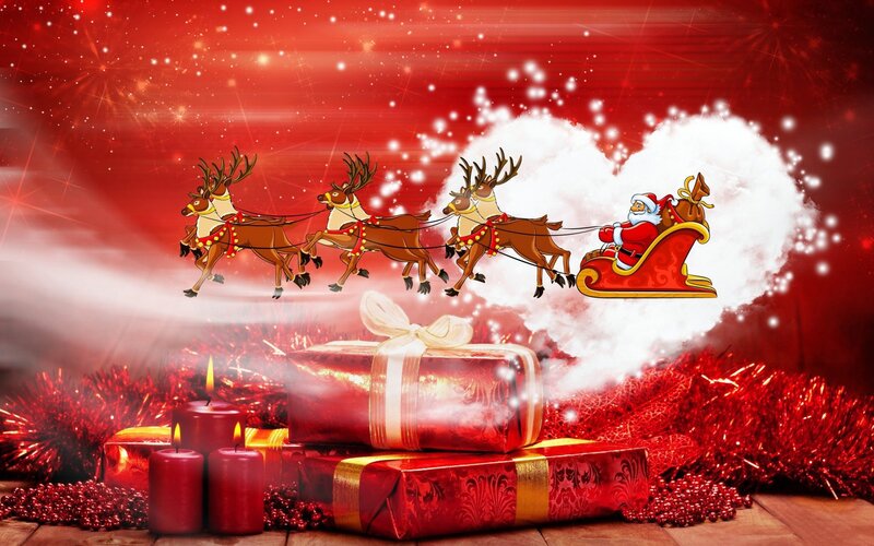 Santa Claus in sleigh with reindeer