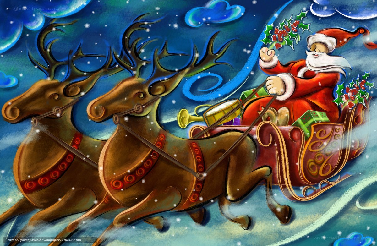 Santa Claus in sleigh with reindeer