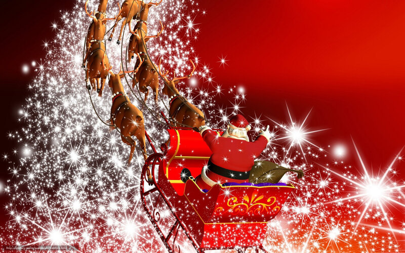 Santa Claus in sleigh with reindeer