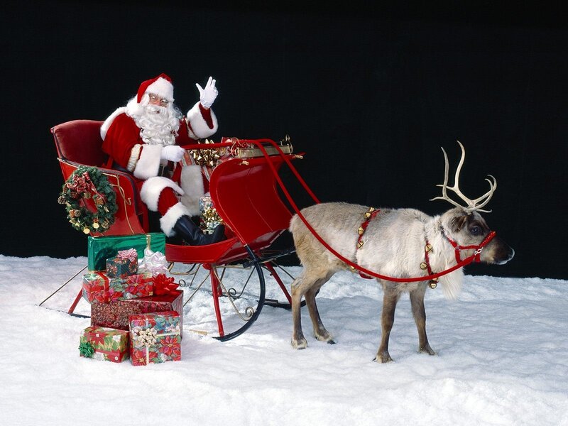 Santa Claus in sleigh with reindeer