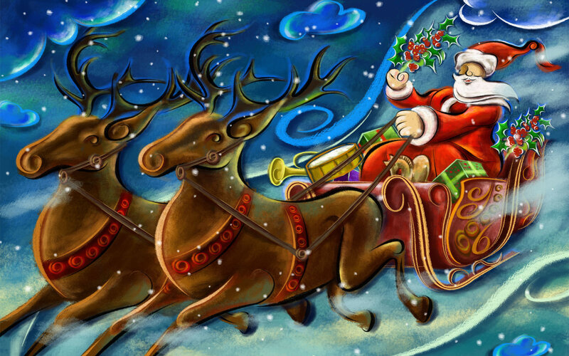 Santa Claus in sleigh with reindeer