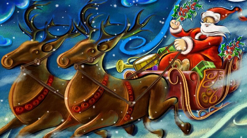 Santa Claus in sleigh with reindeer